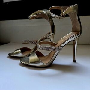 Badgley Mishka Strappy Gold Heels